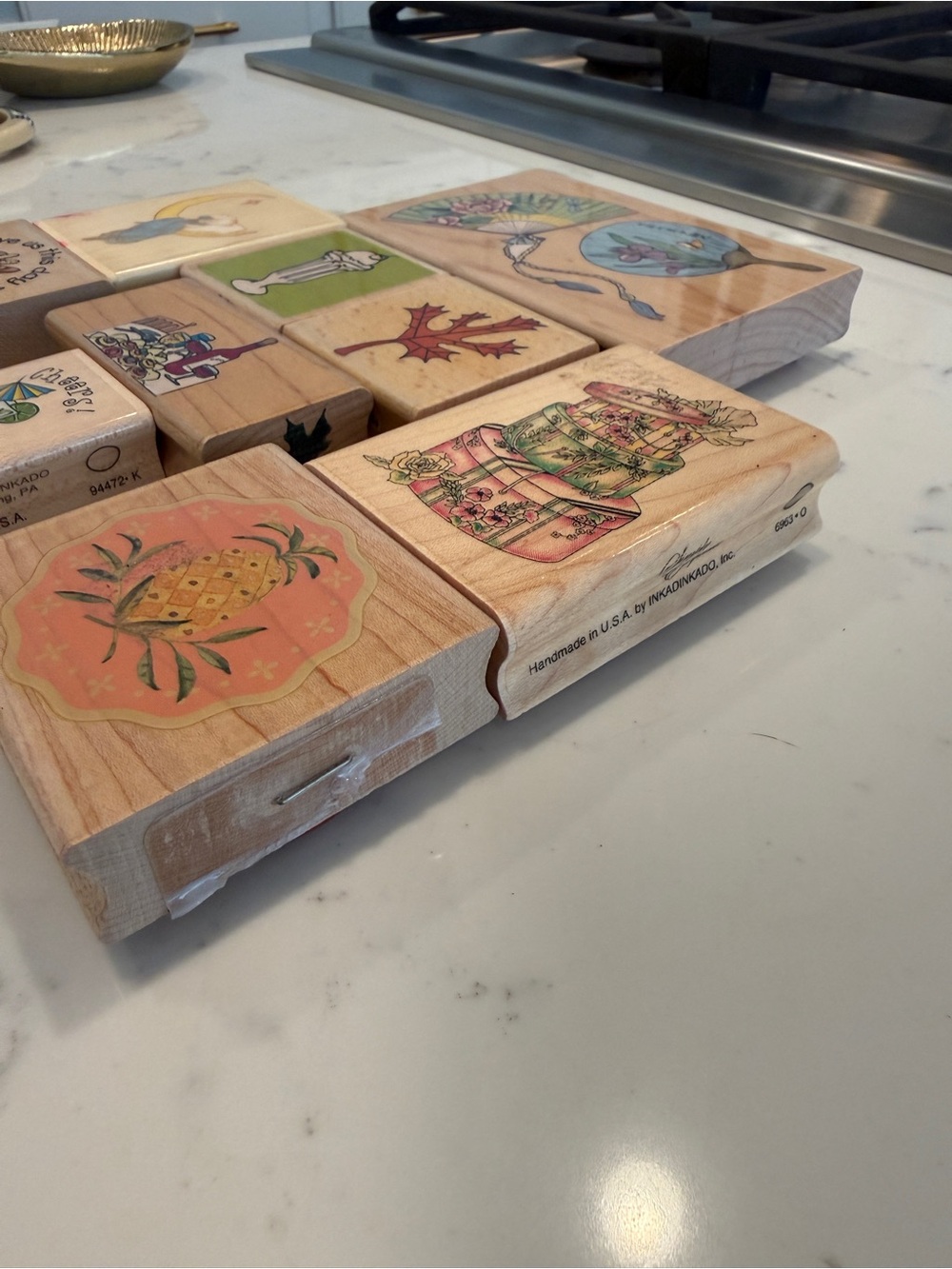 Vintage Wood Mounted Rubber Stamp Lot of 10 Food Drink Floral Craft Stamps - Picture 3 of 8